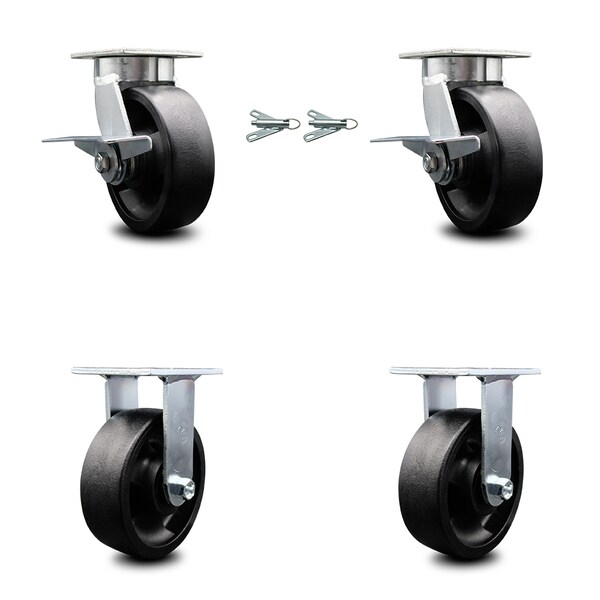 Service Caster 6 Inch Kingpinless Glass Filled Nylon Caster Brakes/Swivel Locks 2 Rigid, 2PK SCC-KP30S620-GFNR-SLB-BSL-2-R-2 - main